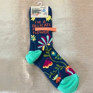 Blue Q Women’s Floral Snarky Crew Socks - Navy and Teal